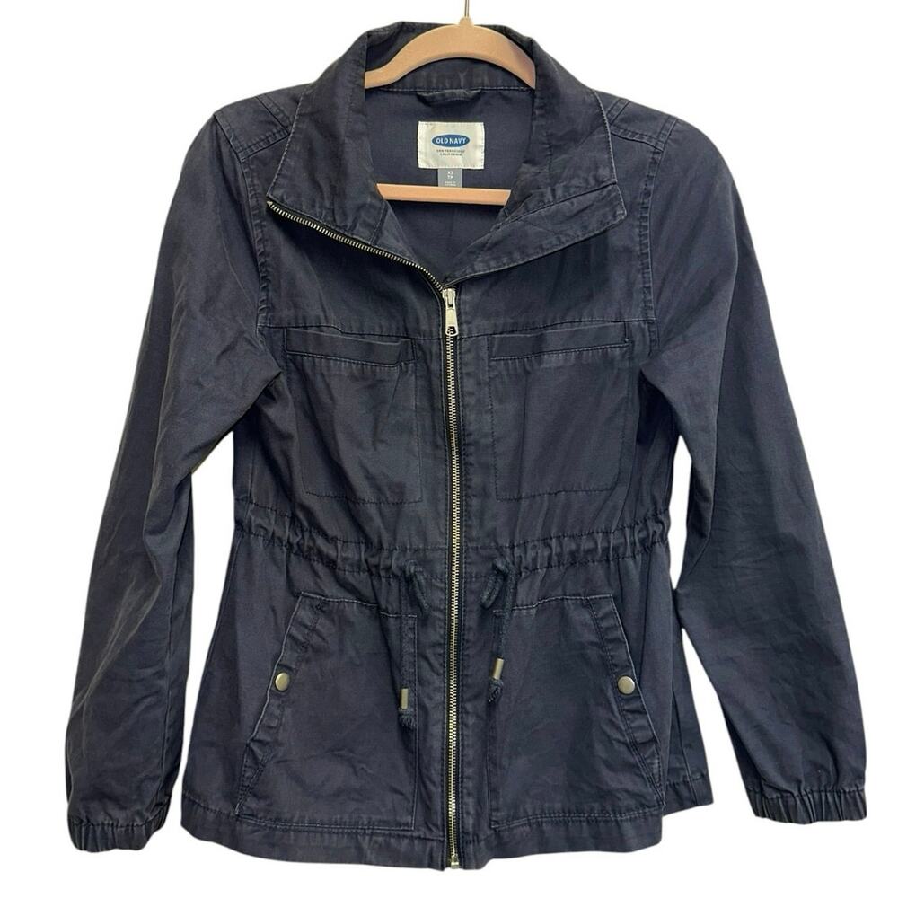 Old‎ Navy Field Jacket XS Navy Blue Utility Lightweight Zip Drawstring Jacket
